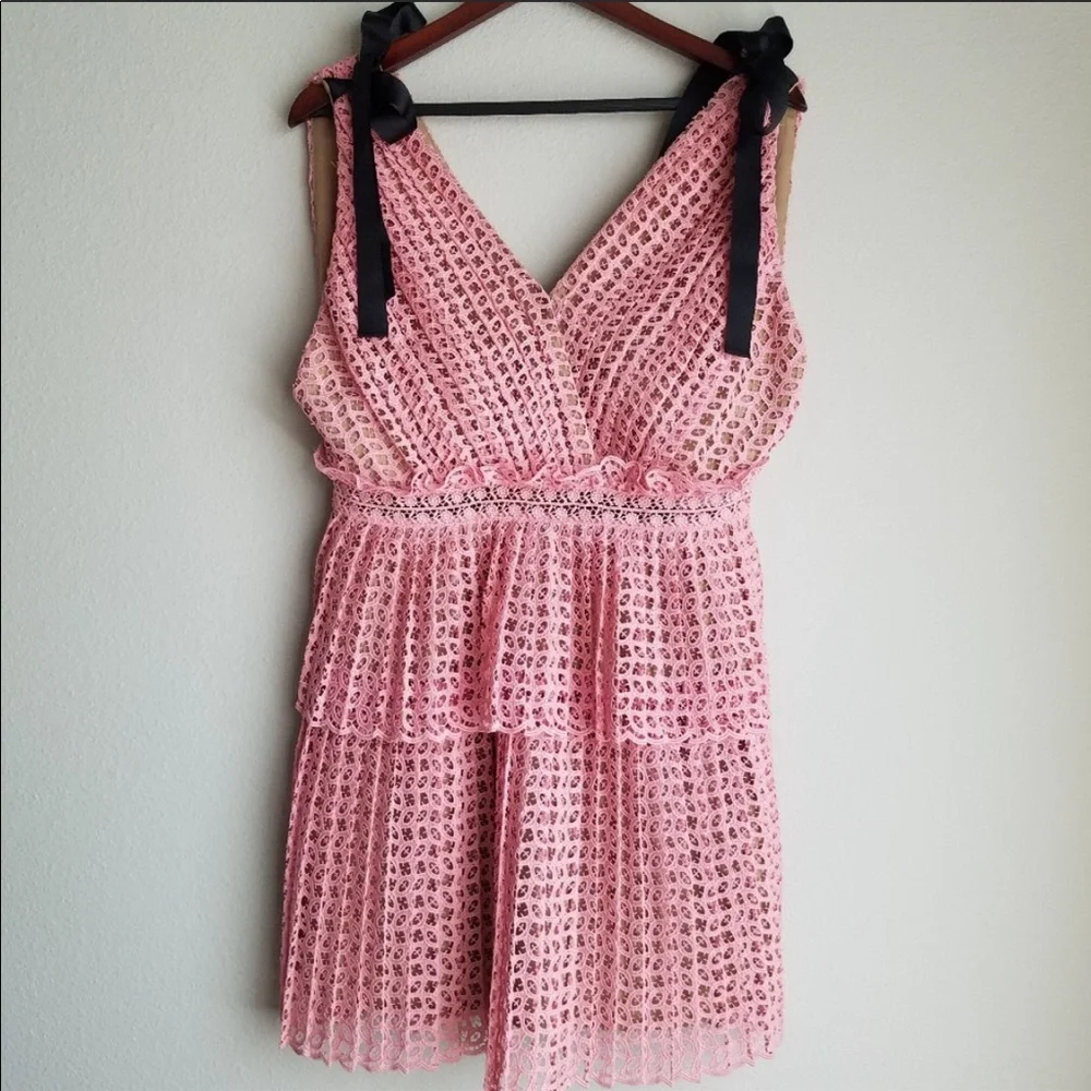 Self-Portrait Organza Cutwork Mini Dress with Ties - Picture 5 of 15